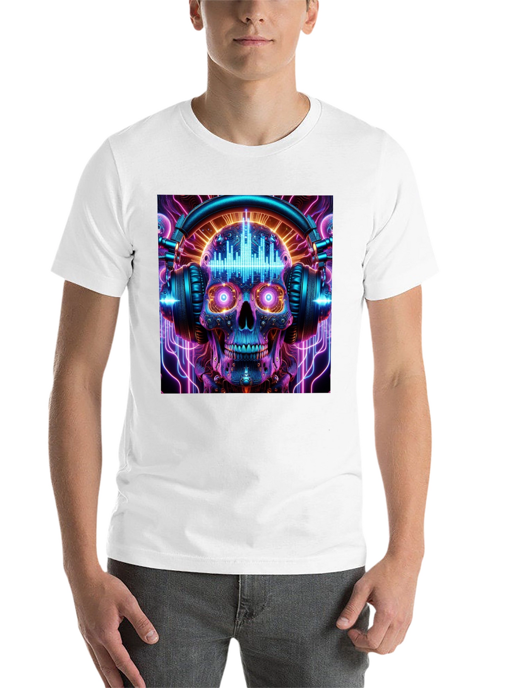 Skull Headphones Graphic Tee - Neon Rave Style
