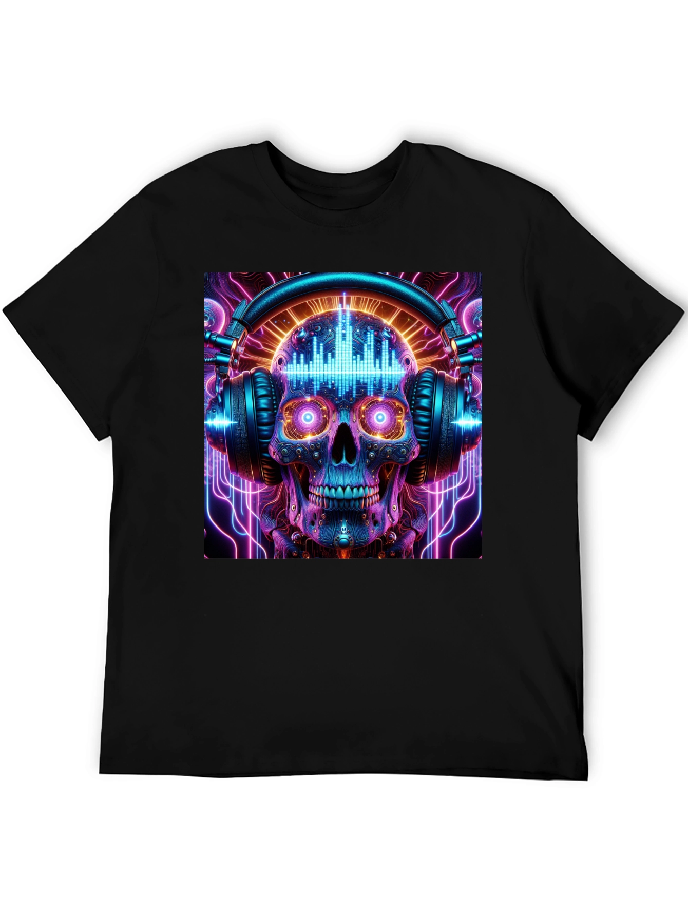 Skull Headphones Graphic Tee - Neon Rave Style