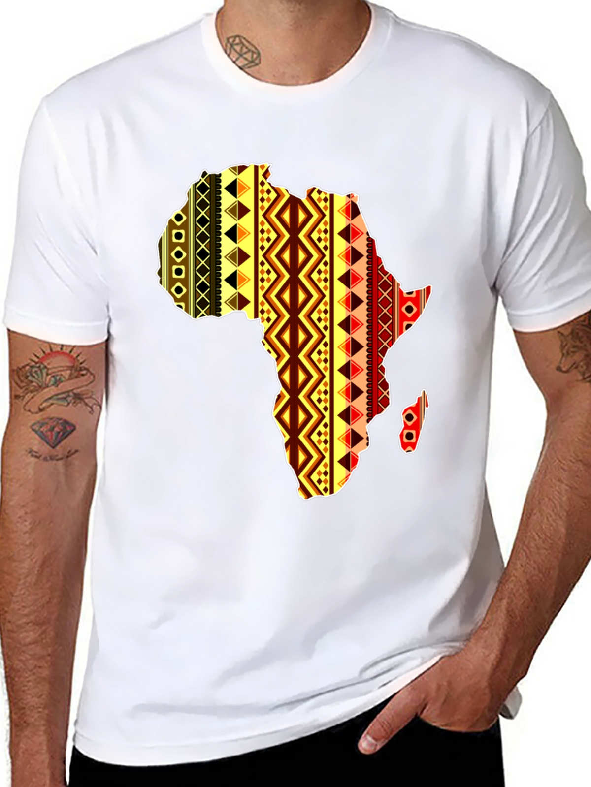 Africa Map Pattern Mens Black T-Shirt