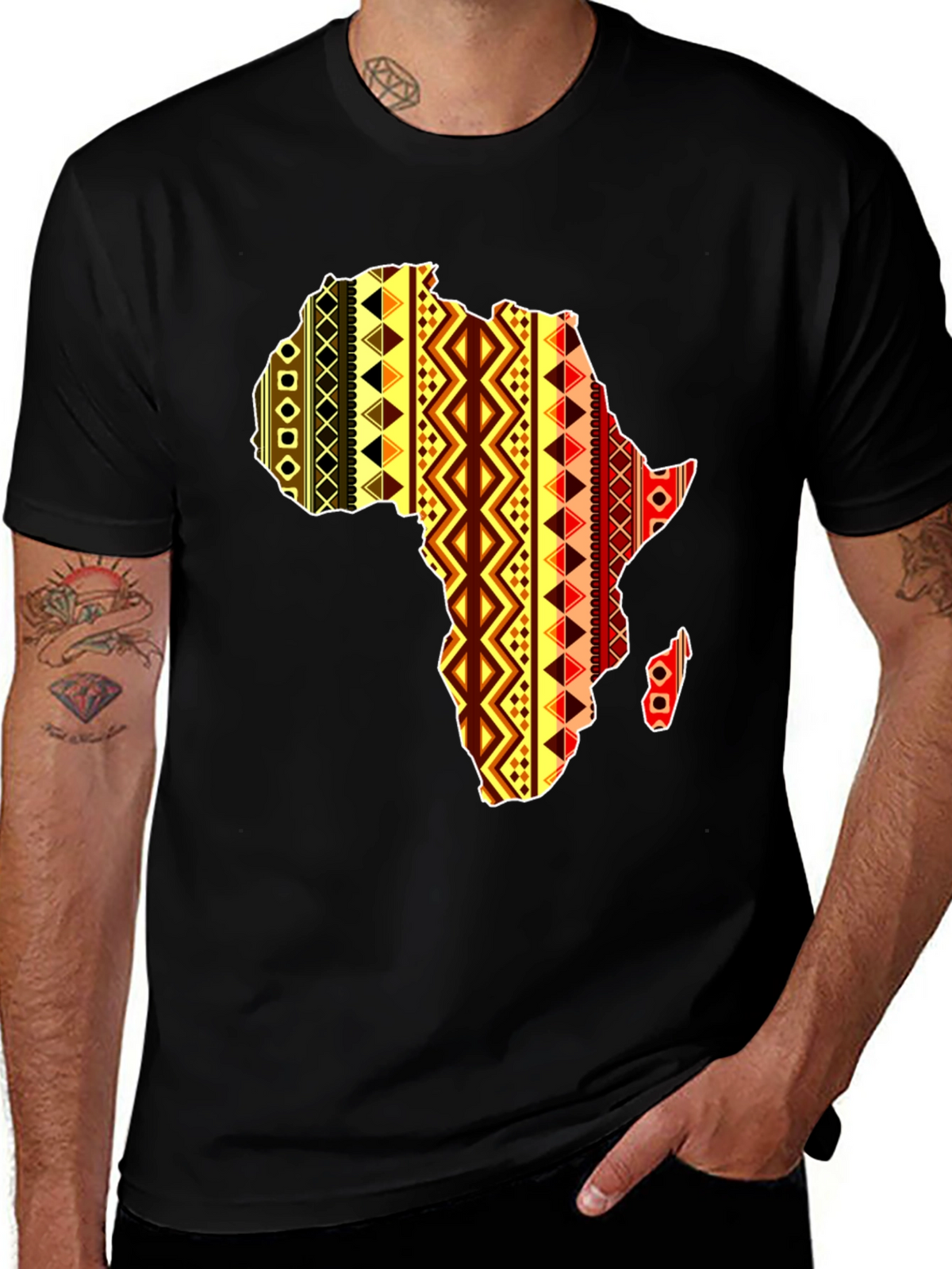 Africa Map Pattern Mens Black T-Shirt