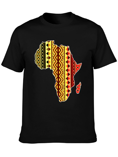 Africa Map Pattern Mens Black T-Shirt