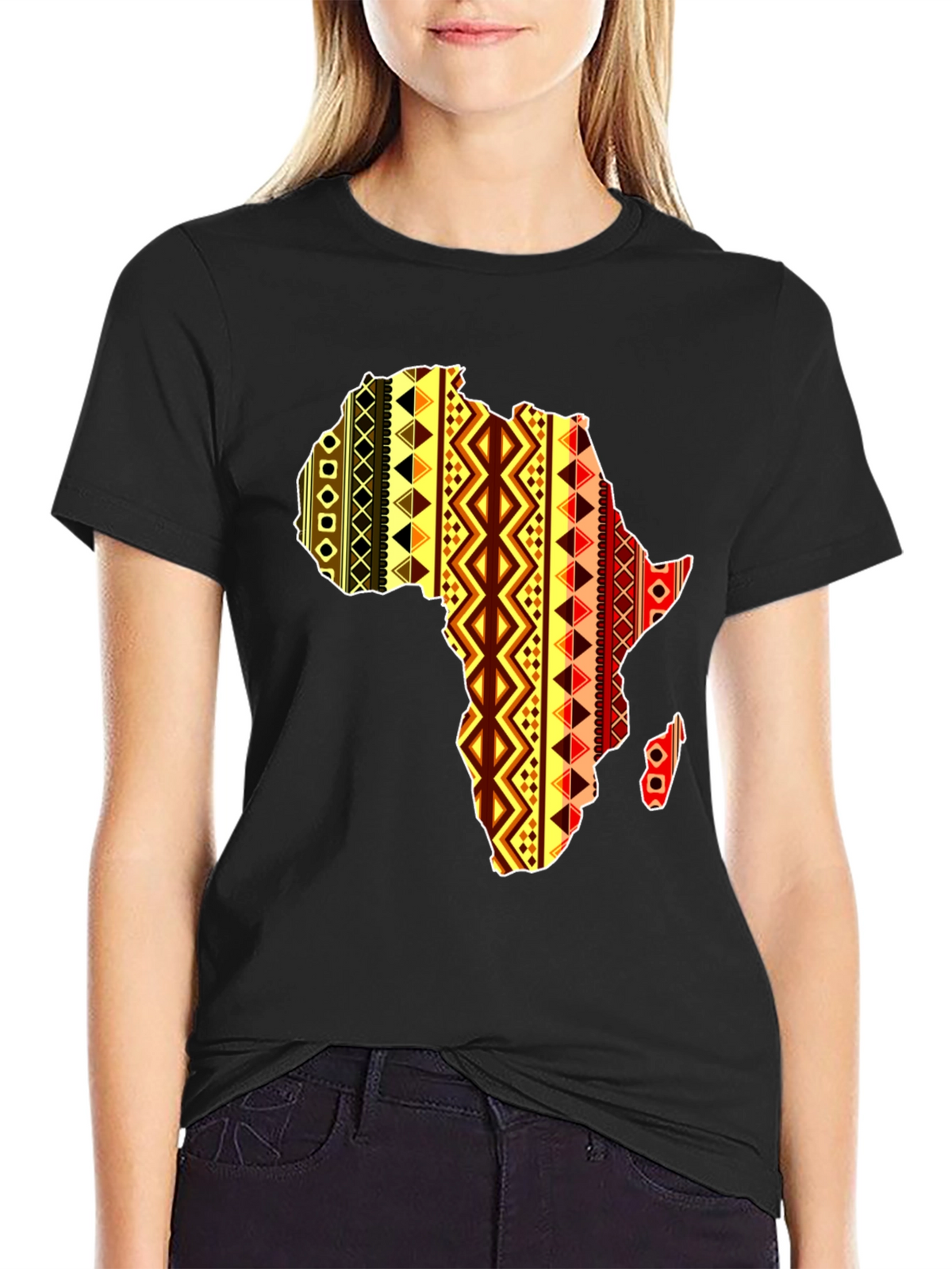 Africa Map Pattern Mens Black T-Shirt