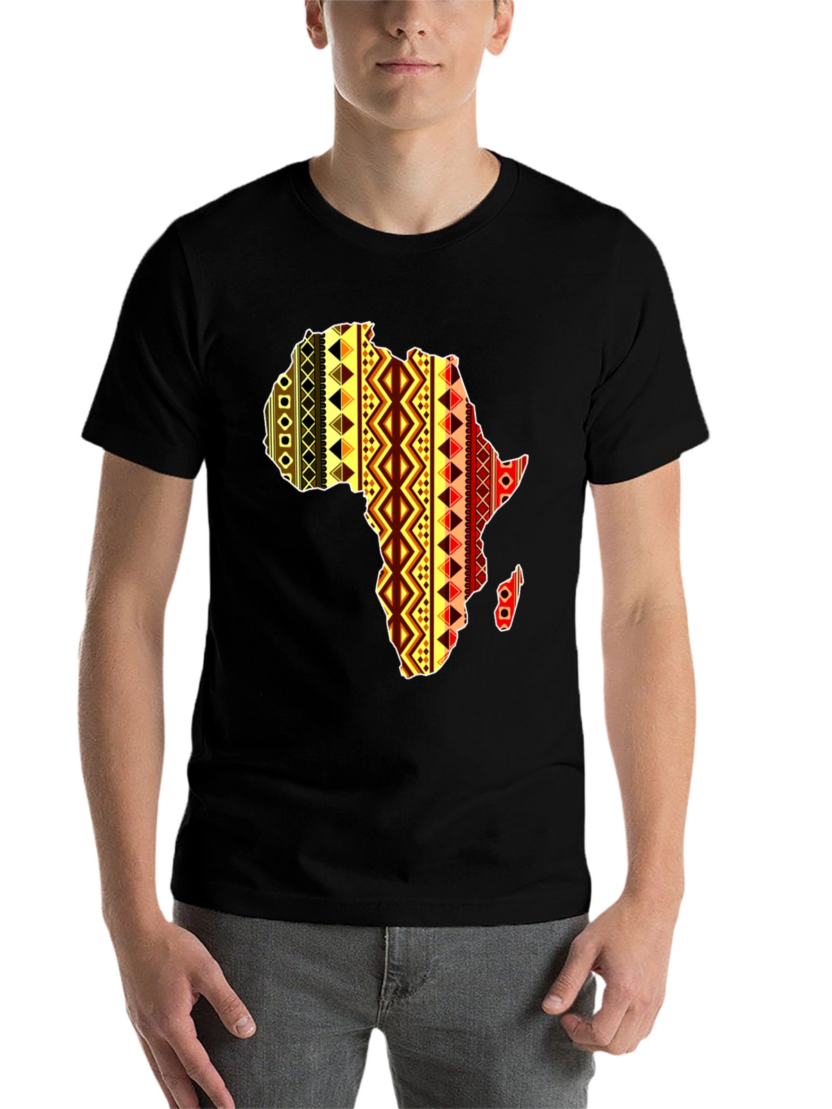Africa Map Pattern Mens Black T-Shirt