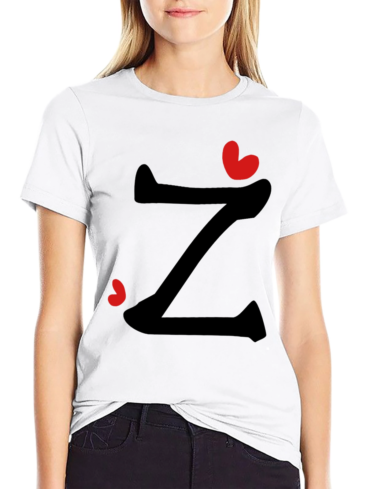 Stylish Z Heart Graphic Tee - Black