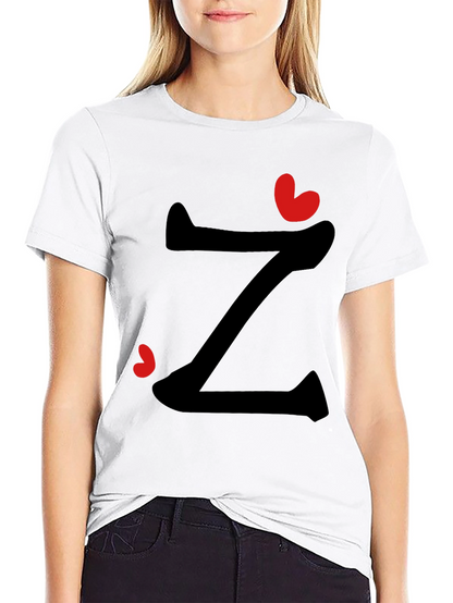 Stylish Z Heart Graphic Tee - Black
