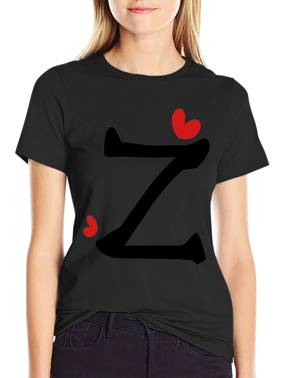 Stylish Z Heart Graphic Tee - Black