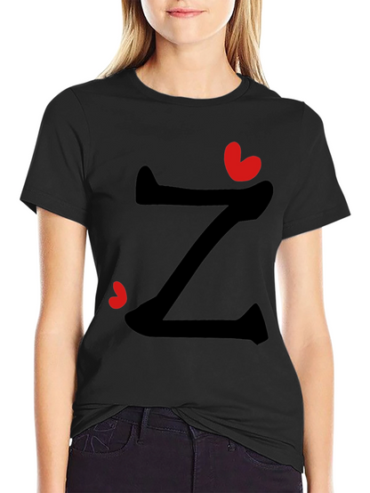 Stylish Z Heart Graphic Tee - Black