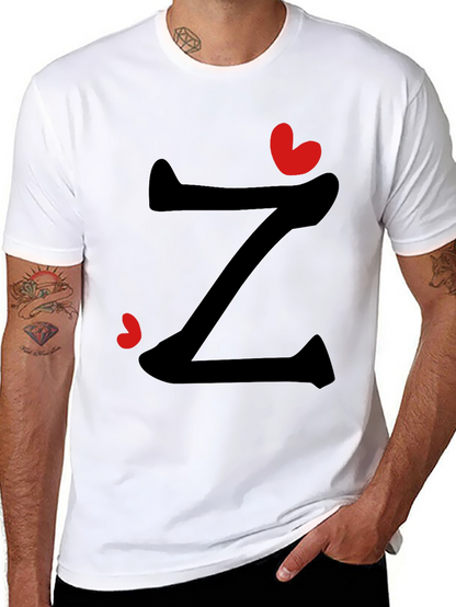 Stylish Z Heart Graphic Tee - Black