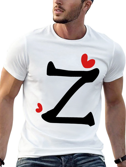 Stylish Z Heart Graphic Tee - Black