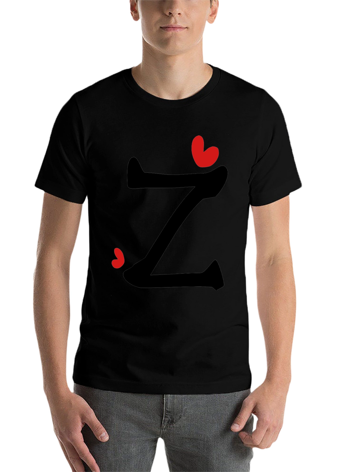 Stylish Z Heart Graphic Tee - Black