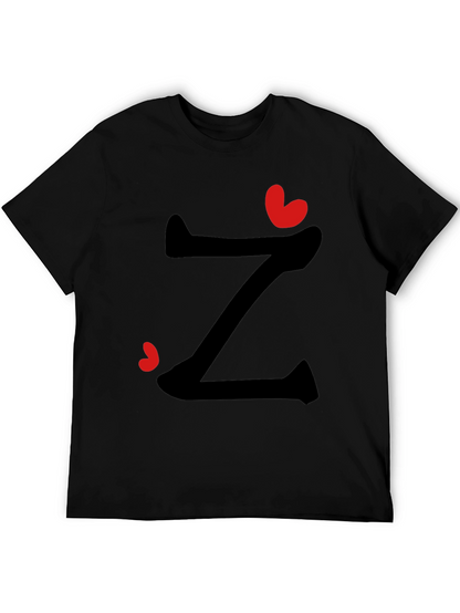 Stylish Z Heart Graphic Tee - Black