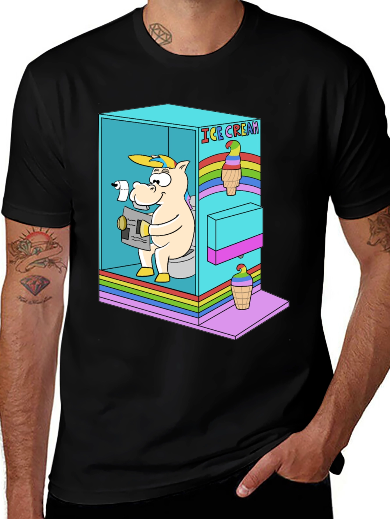 Unicorn Ice Cream Poop T-Shirt Funny Graphic Tee