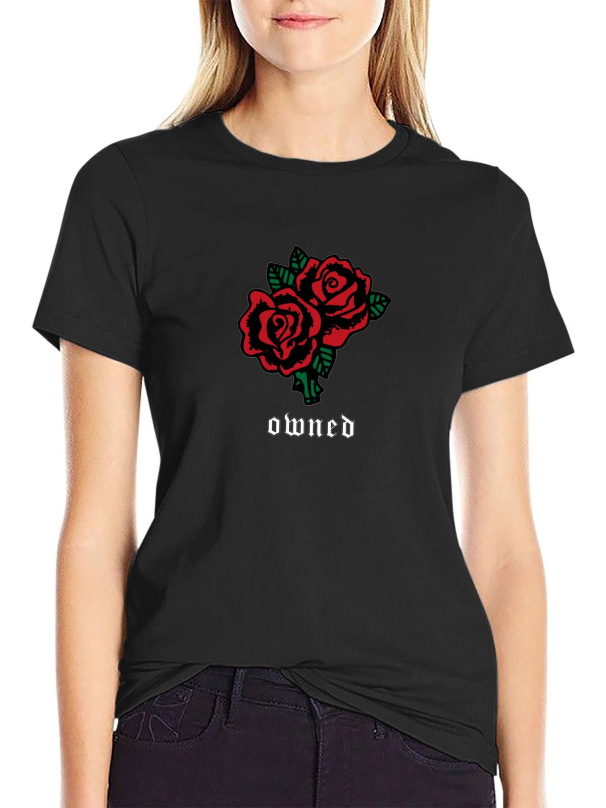 Rose Owned Graphic Tee - Casual Black T-Shirt