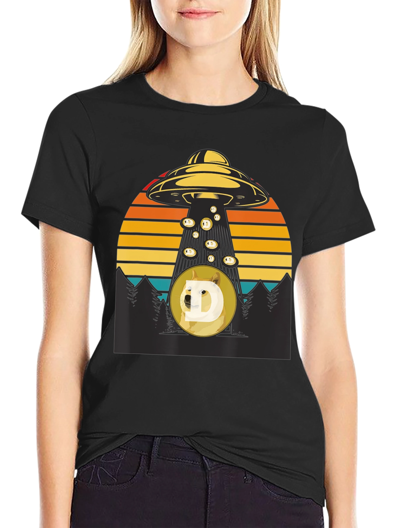 UFO Abducting Doge Crypto T-Shirt