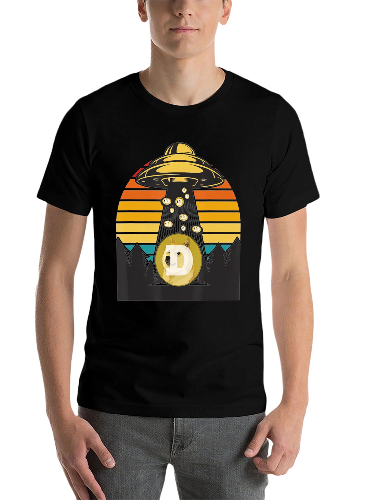 UFO Abducting Doge Crypto T-Shirt