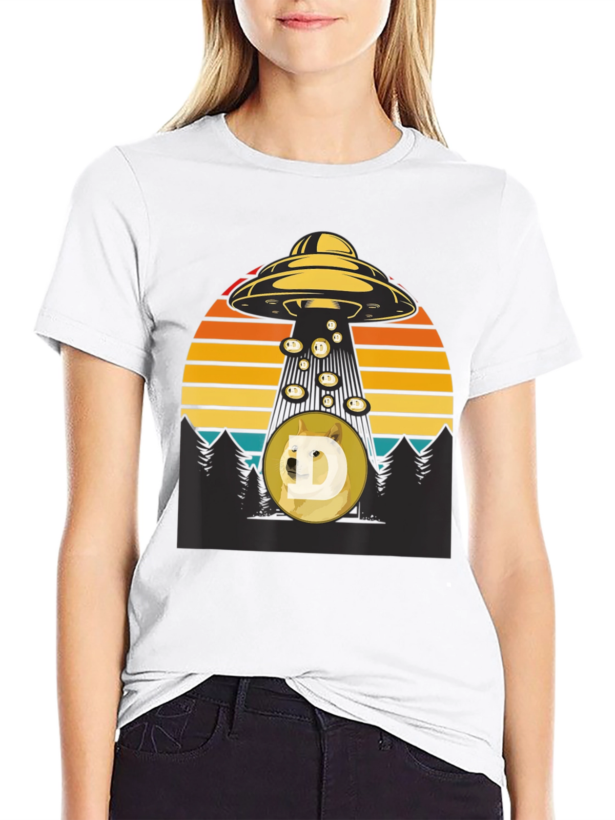 UFO Abducting Doge Crypto T-Shirt