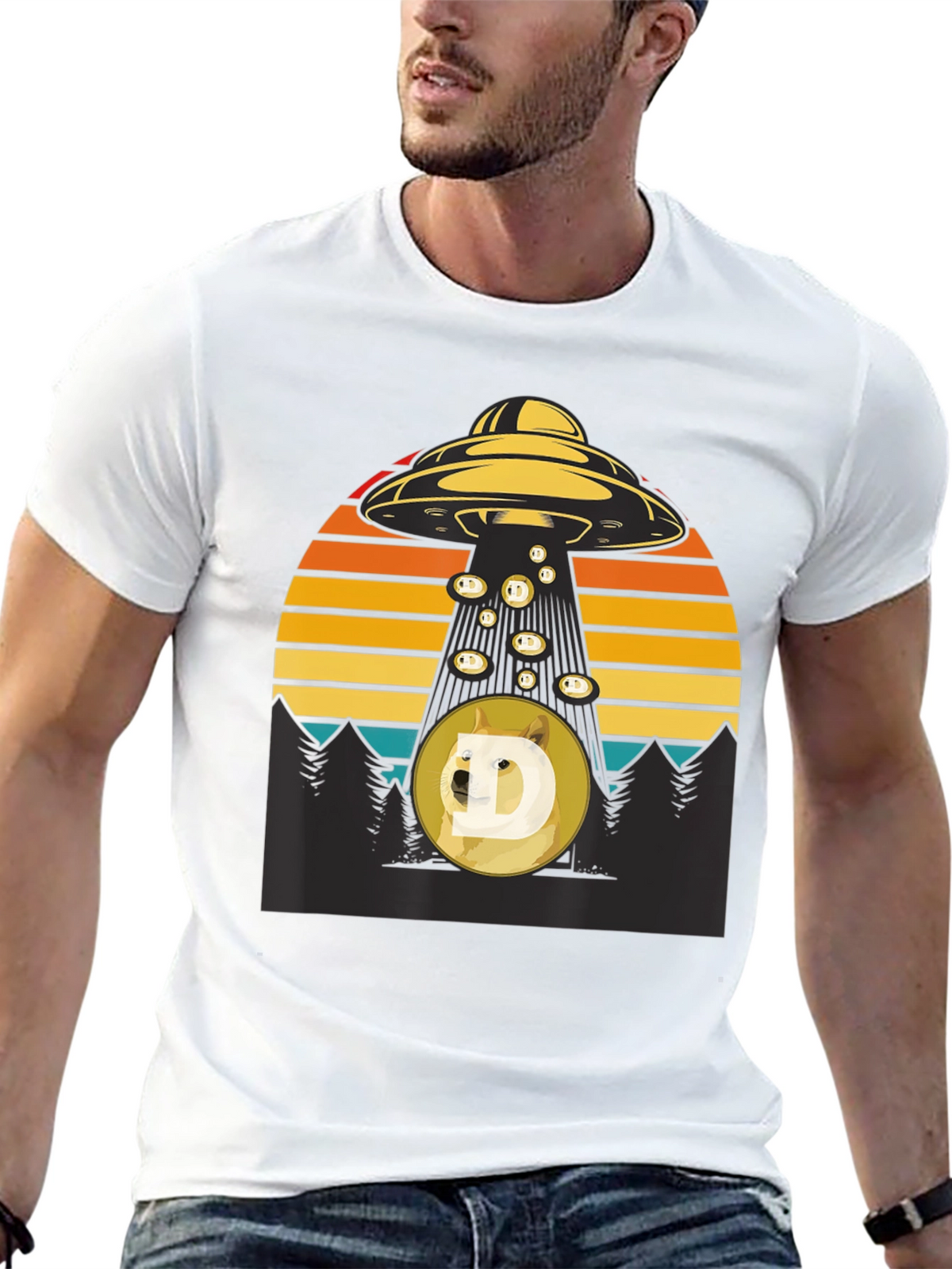 UFO Abducting Doge Crypto T-Shirt
