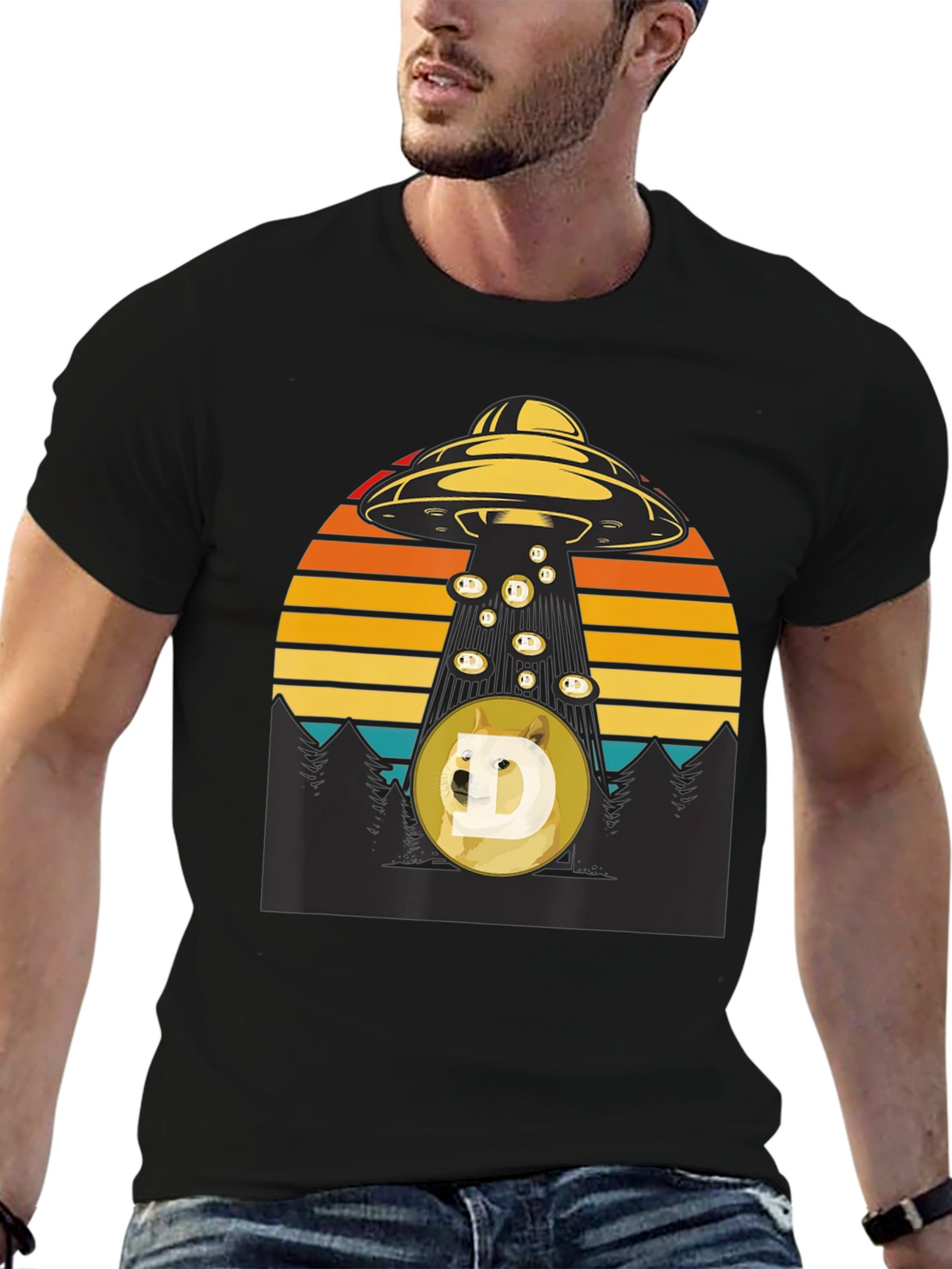 UFO Abducting Doge Crypto T-Shirt