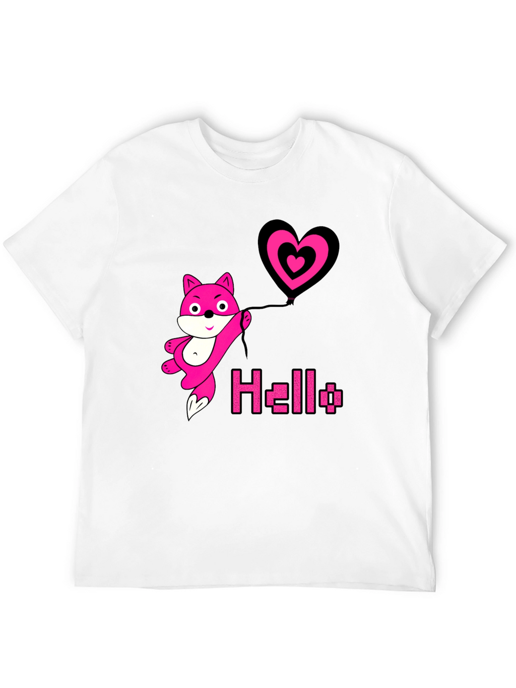 Pink Fox Heart Balloon Black T-Shirt