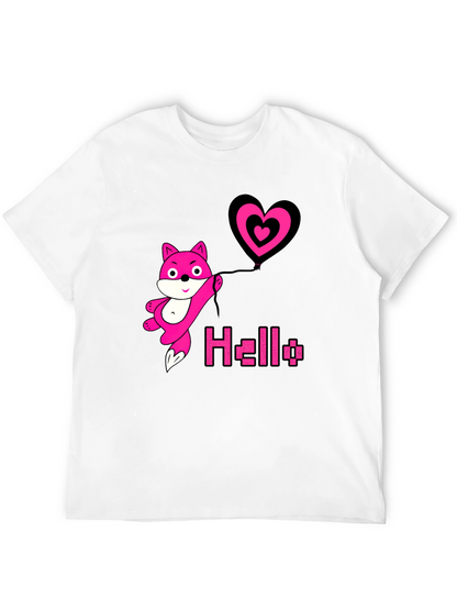 Pink Fox Heart Balloon Black T-Shirt