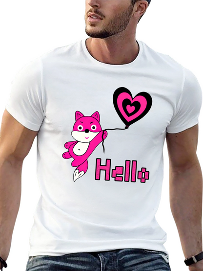 Pink Fox Heart Balloon Black T-Shirt
