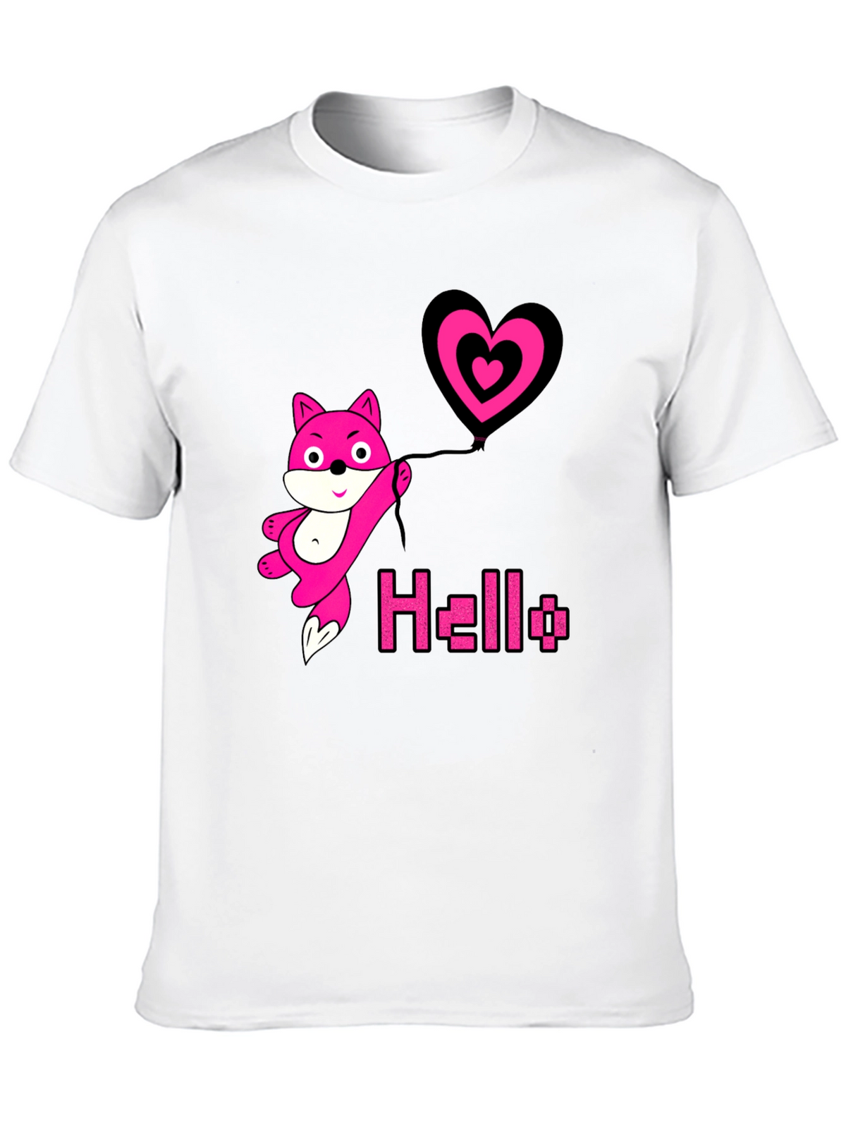 Pink Fox Heart Balloon Black T-Shirt