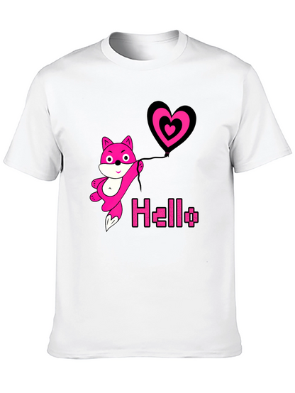 Pink Fox Heart Balloon Black T-Shirt