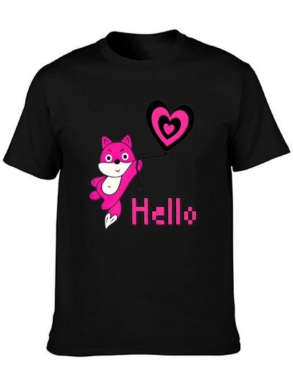 Pink Fox Heart Balloon Black T-Shirt
