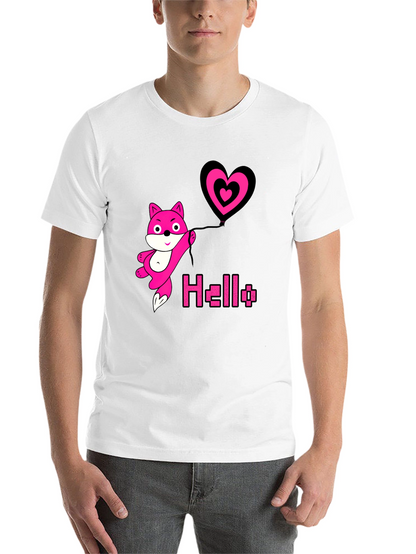 Pink Fox Heart Balloon Black T-Shirt