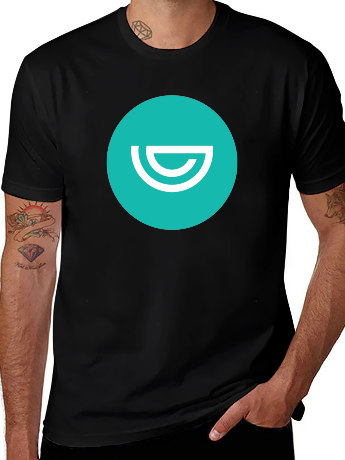 Minimalist Black T-Shirt - Teal and White Logo