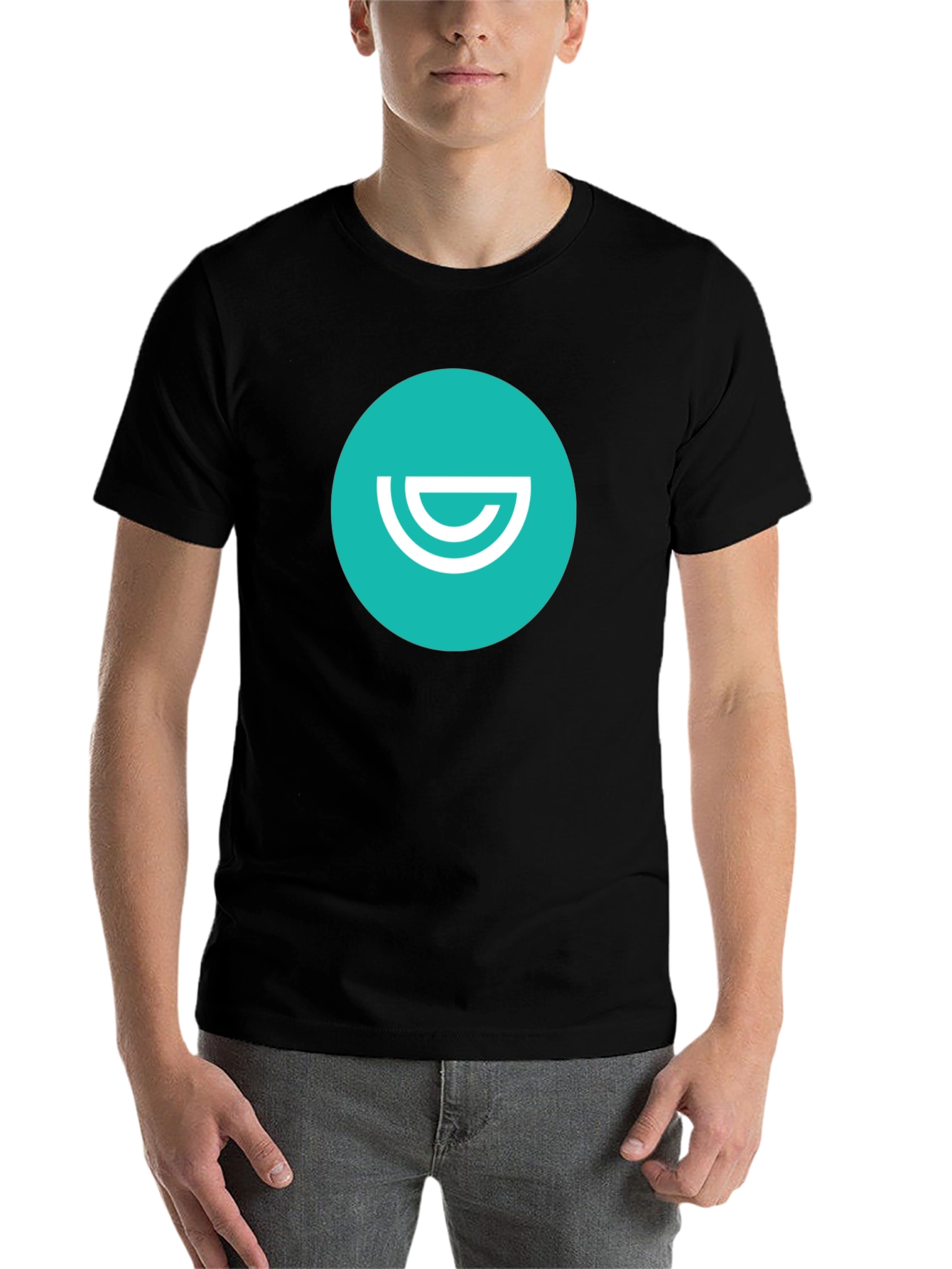Minimalist Black T-Shirt - Teal and White Logo