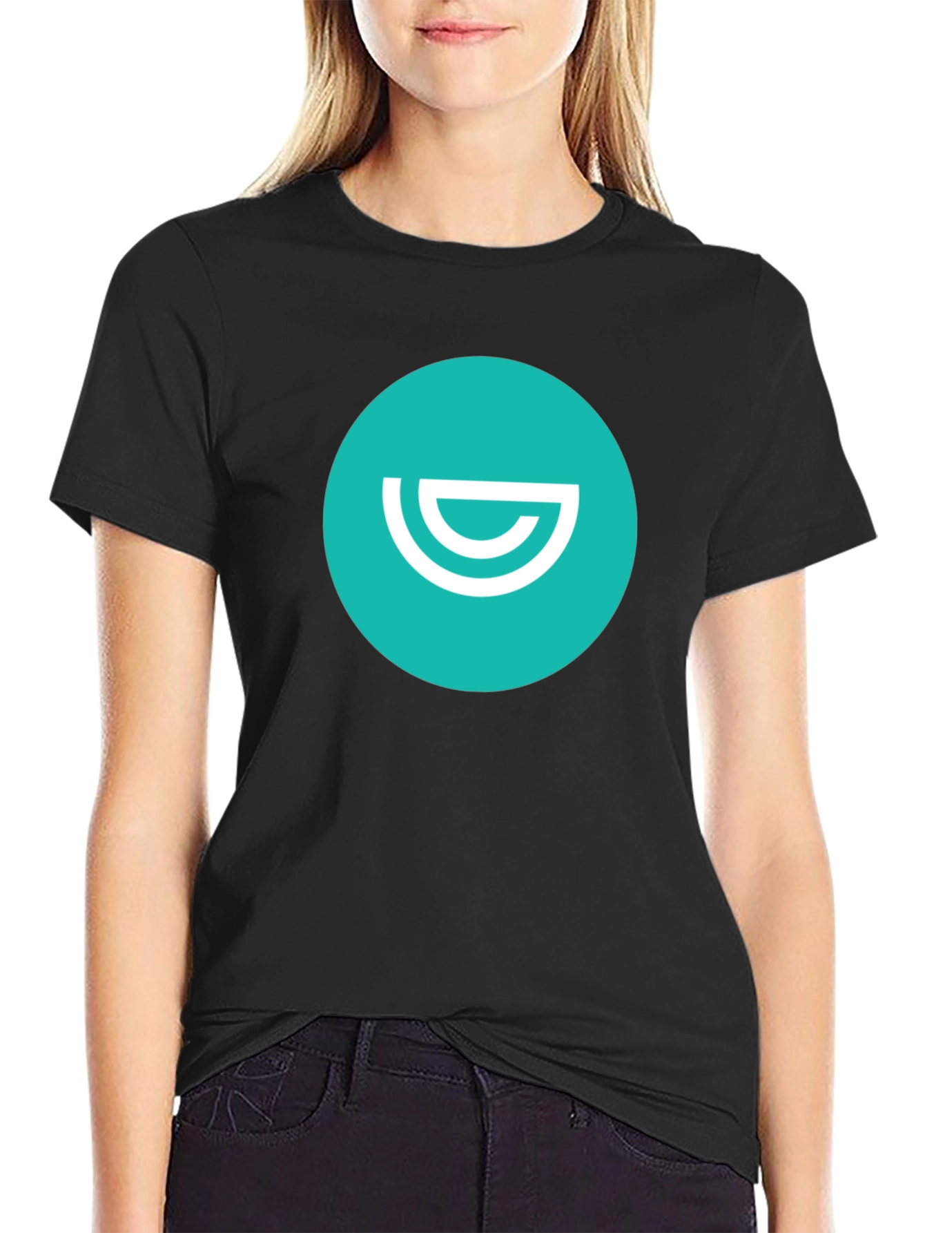 Minimalist Black T-Shirt - Teal and White Logo