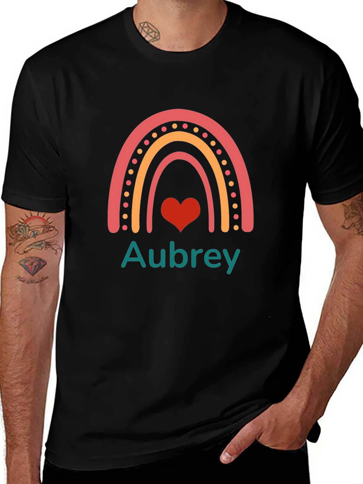 Aubrey Rainbow Heart Personalized Tee