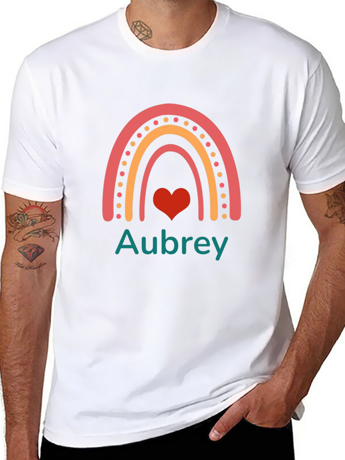 Aubrey Rainbow Heart Personalized Tee