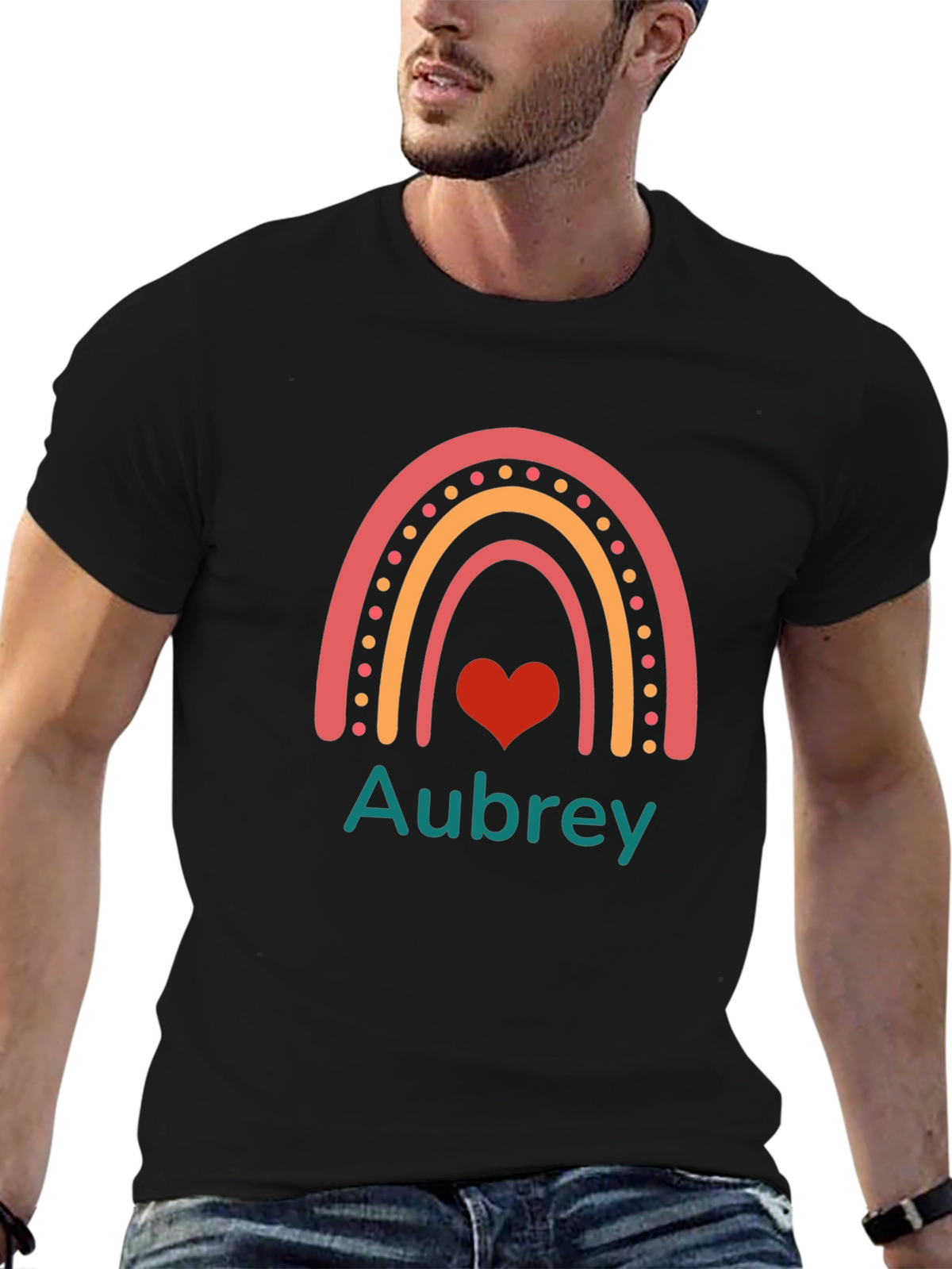 Aubrey Rainbow Heart Personalized Tee