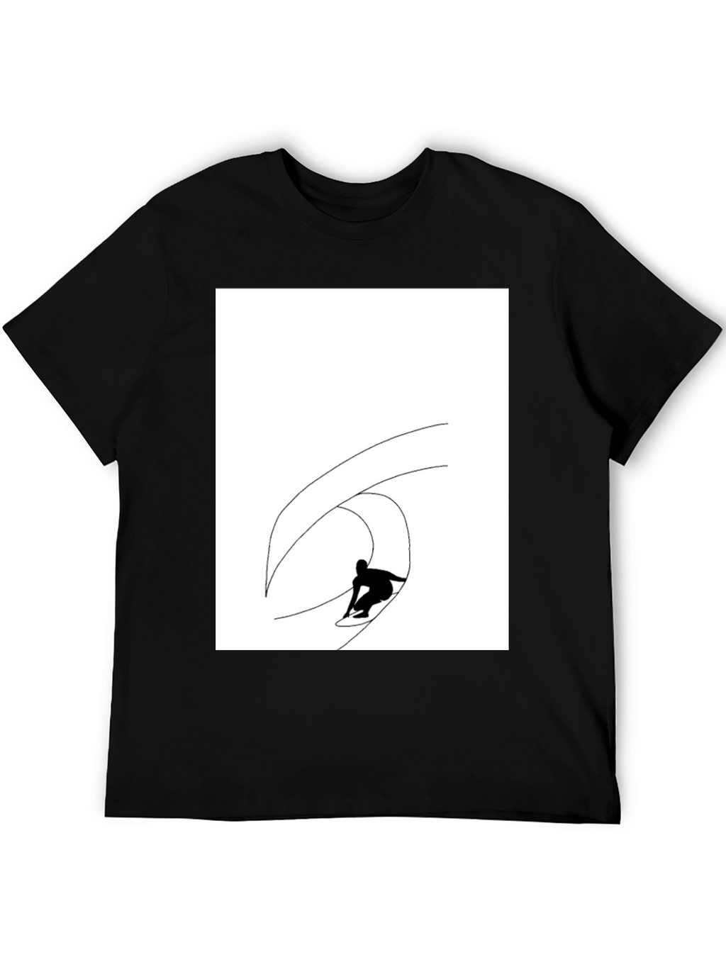 Black T-Shirt with Surfing Wave Graphic