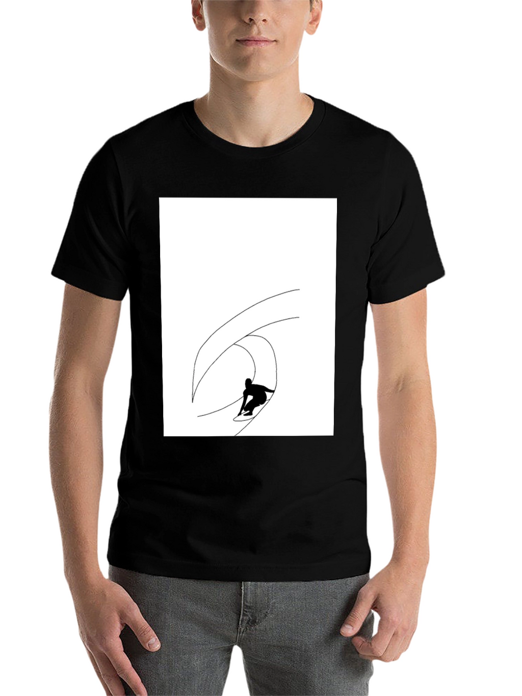 Black T-Shirt with Surfing Wave Graphic