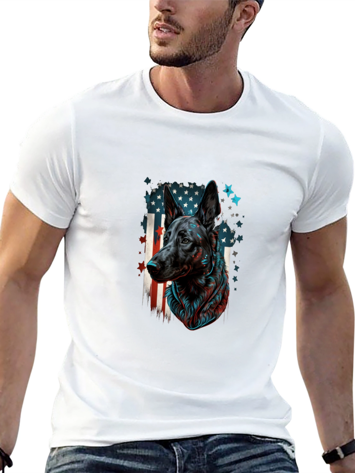 German Shepherd American Flag Graphic Tee