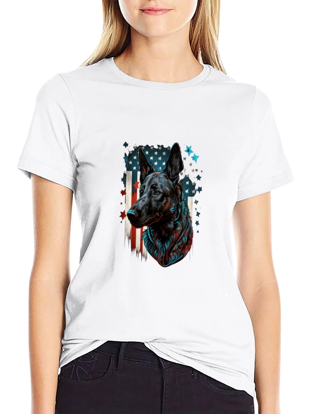 German Shepherd American Flag Graphic Tee