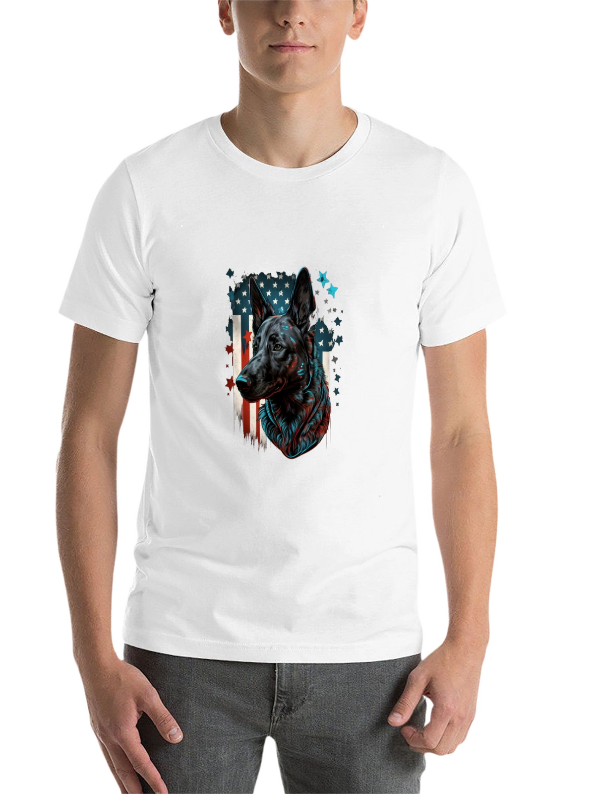 German Shepherd American Flag Graphic Tee