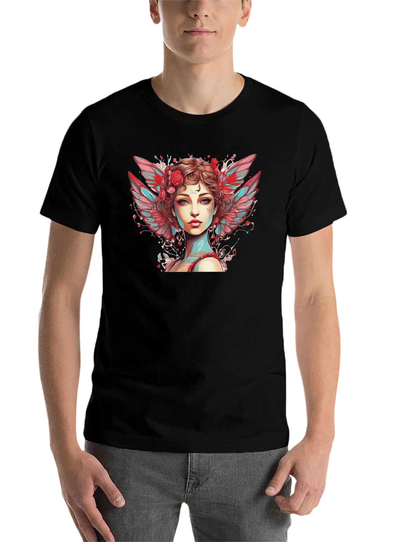 Angel Woman Graphic Tee - Black Cotton Blend
