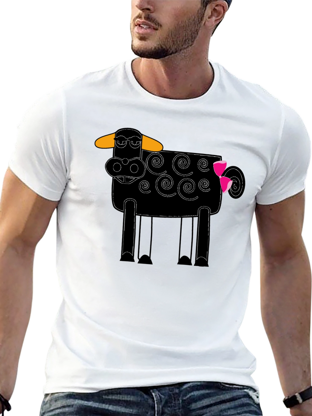 Whimsical Cow Graphic Tee - Black Cotton Blend