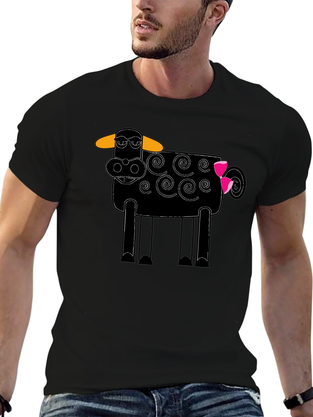 Whimsical Cow Graphic Tee - Black Cotton Blend