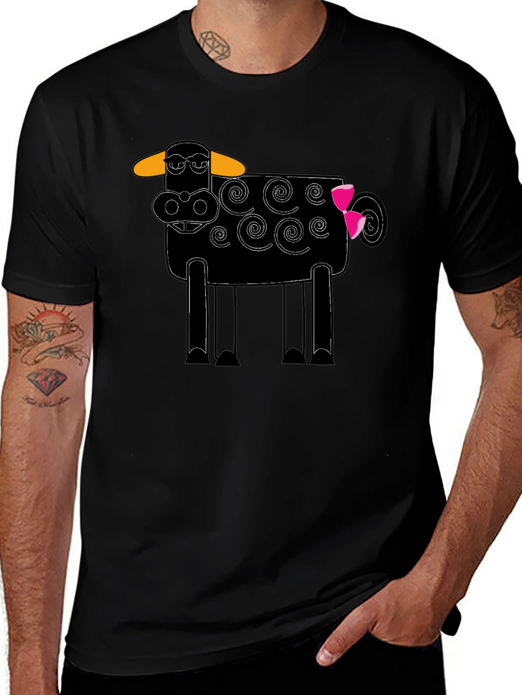 Whimsical Cow Graphic Tee - Black Cotton Blend