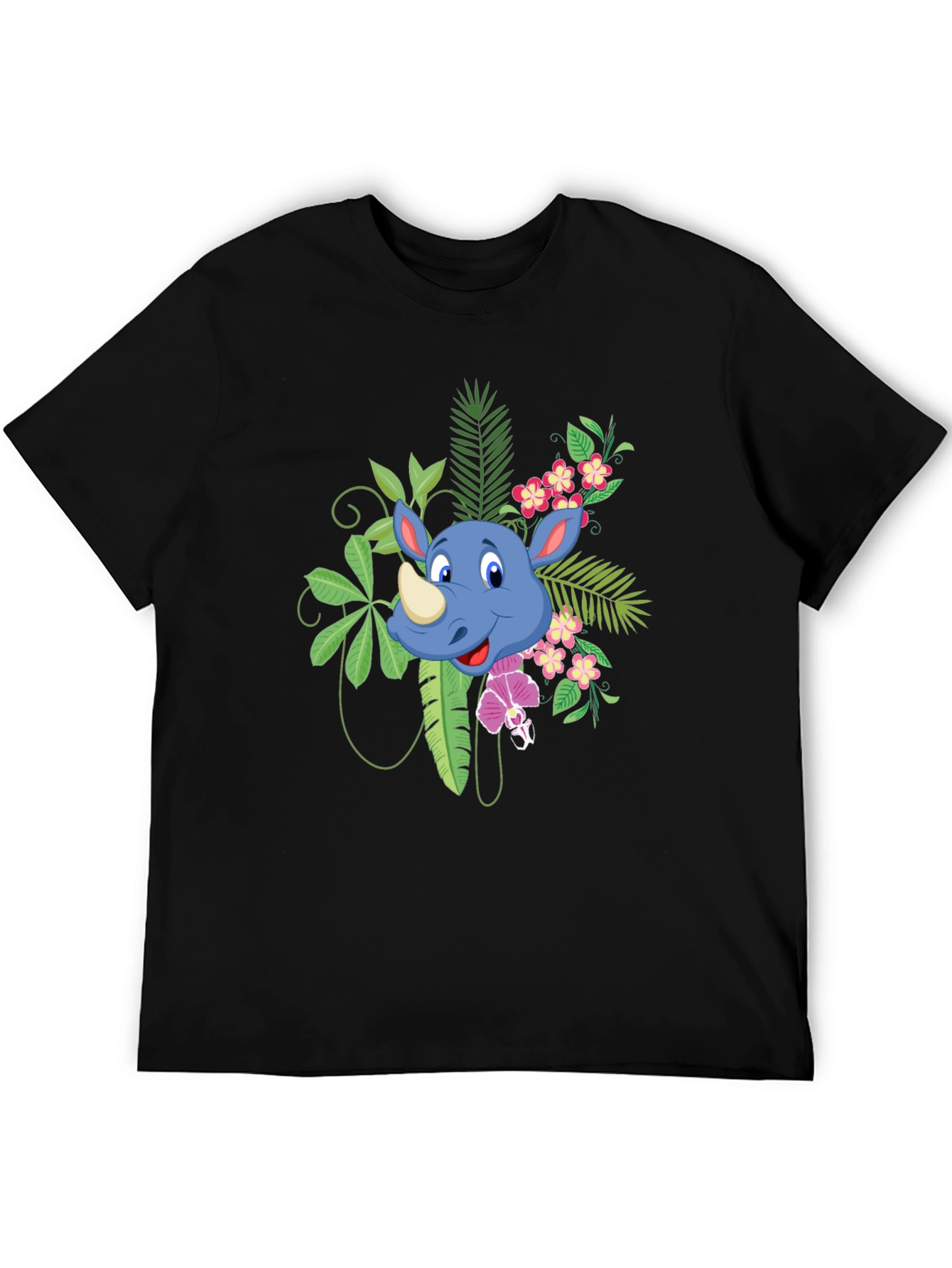 Tropical Rhino Graphic Tee - Black Casual Shirt
