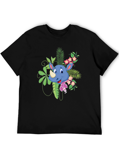Tropical Rhino Graphic Tee - Black Casual Shirt