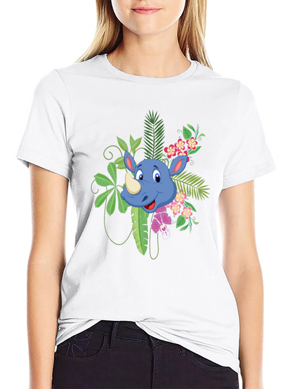 Tropical Rhino Graphic Tee - Black Casual Shirt
