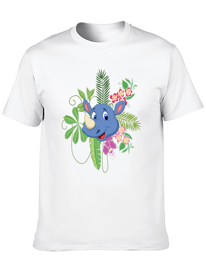 Tropical Rhino Graphic Tee - Black Casual Shirt
