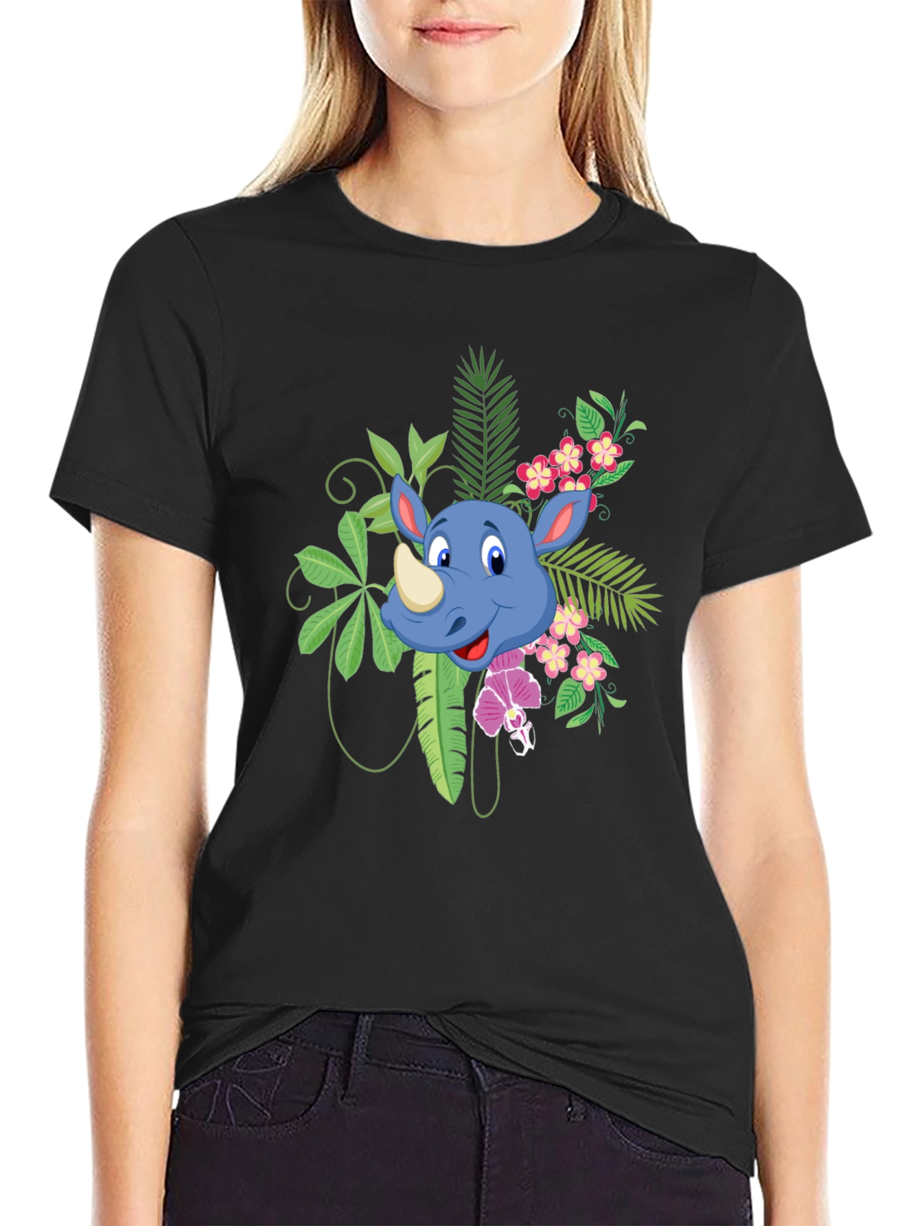 Tropical Rhino Graphic Tee - Black Casual Shirt