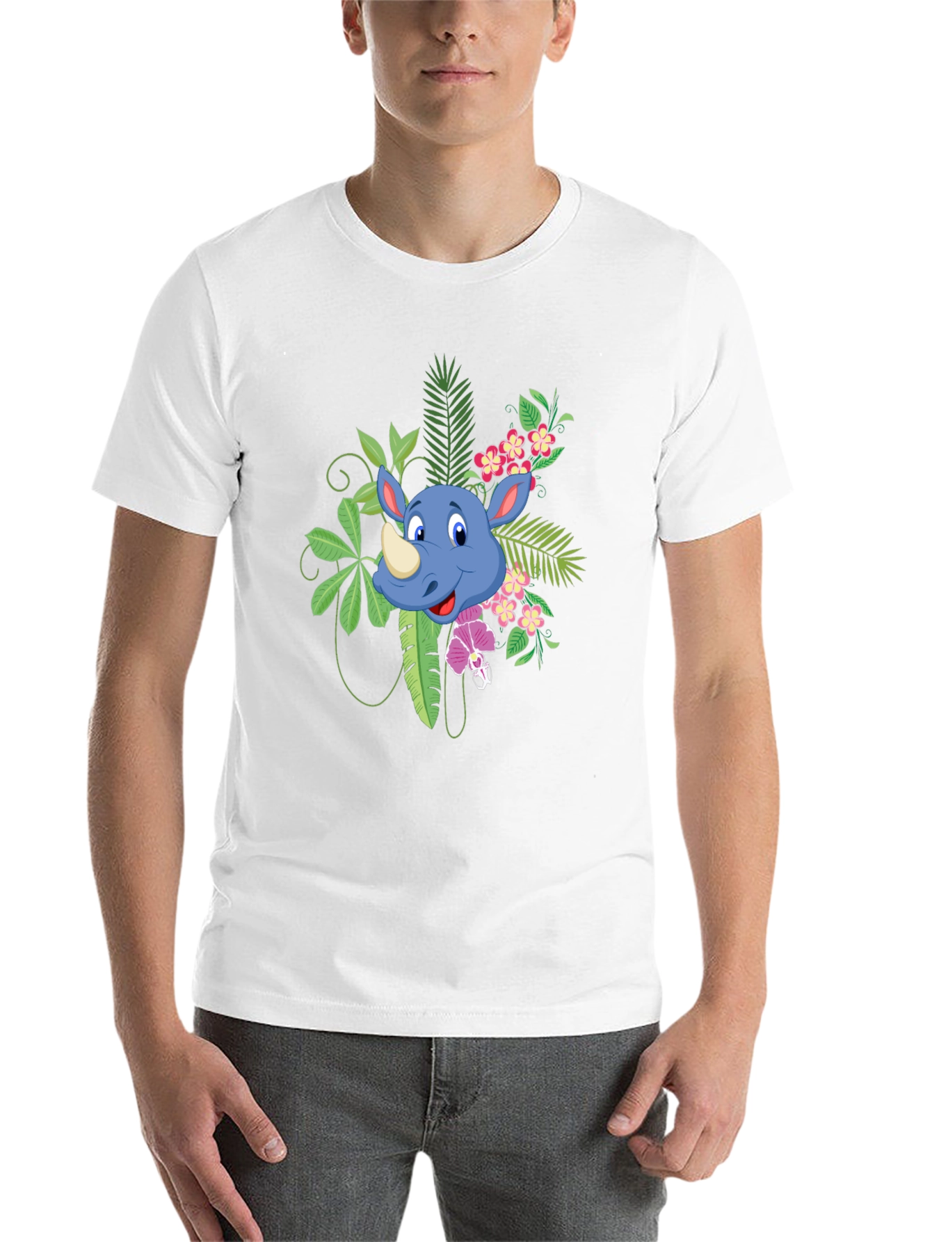 Tropical Rhino Graphic Tee - Black Casual Shirt